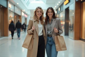 Deux jeunes femmes mode dans un centre commercial moderne