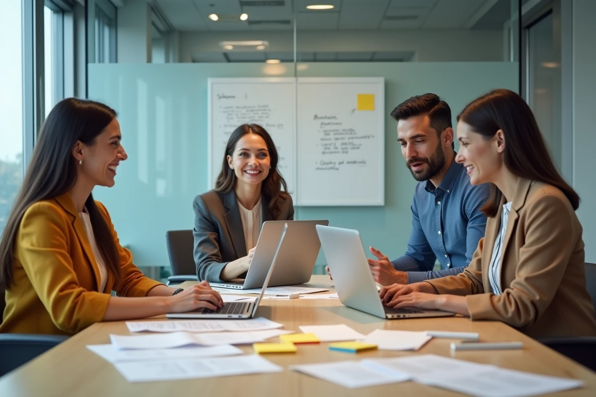 Groupe de professionnels participant à une session de formation collaborative pour booster leurs compétences et opportunités de carrière