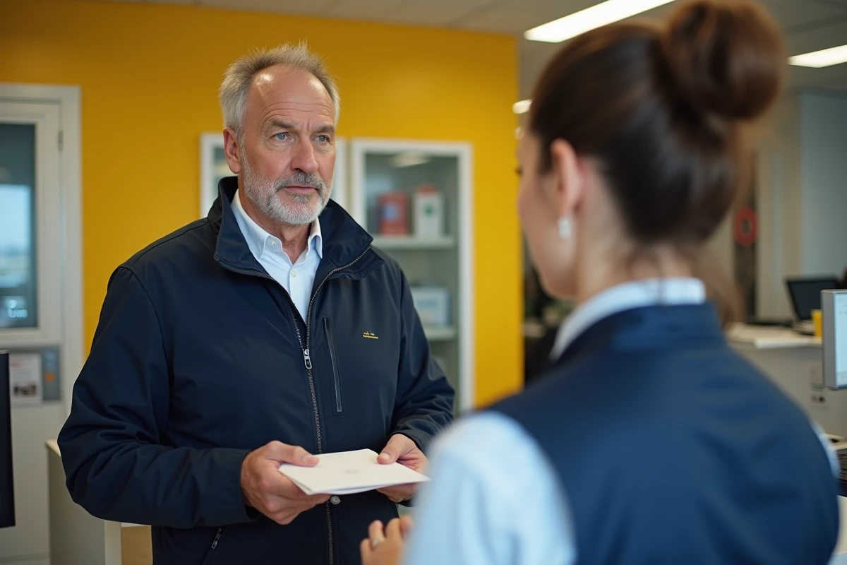 Homme déposant une enveloppe contenant le Cerfa H1 au bureau de poste